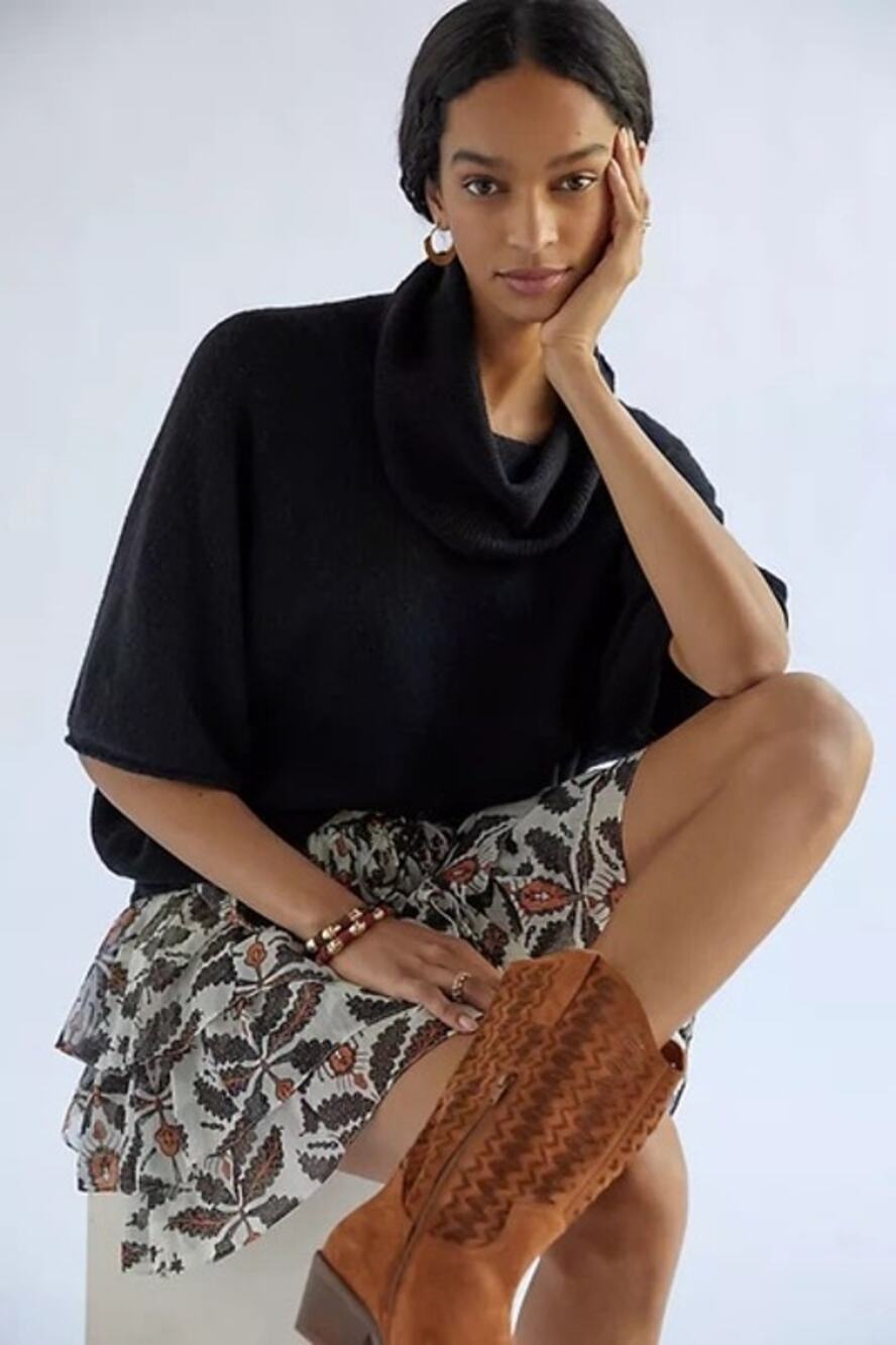 Anthropologie Pilcro Black Wool Cowl Neck Poncho Sweater XS Dolman Sleeve